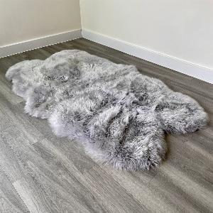 British Quad Sheepskin Long Fur Rug in Light Slate Grey  Now 299