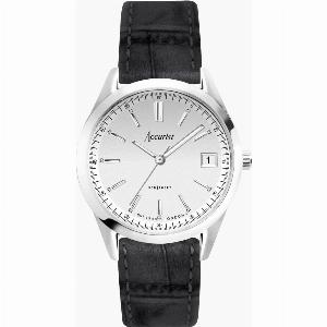 Accurist Accurist Everyday Unisex Watch Silver Case Black Leather Strap With Silver Dial 36mm