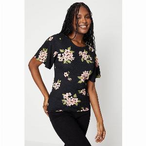 Get 56 Discount on Womens Floral Crew Neck Flutter Sleeve Top  L