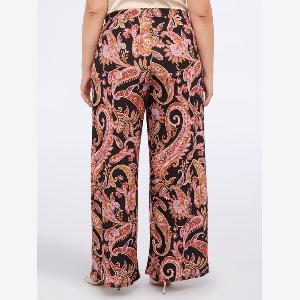 Fiorella Rubino  Pantaloni wide leg in jersey con stampa paisley Donna Nero Taglia S 4850 IT