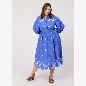 Joanie Clothing Rachida Embroidered Western Shirt Dress  Blue US 6