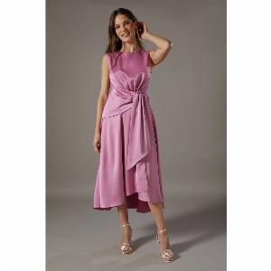 Wrap Waist Sleeveless Satin Dress  Pink