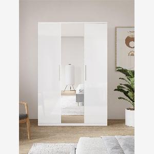 Enjoy 15 Discount on White Gloss Prague 3Door Wardrobe with Mirror