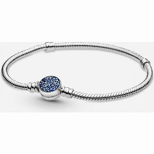 Pandora Moments Funkelndes Blau Scheibenverschluss Schlangenkette Armband 18 cm