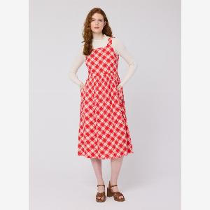 Joanie Clothing Aiken Gingham Floral Print Pinafore Dress   UK 10 Red