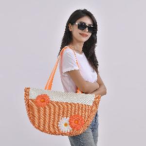 Flower Pattern Tote Bag with Sunglasses  Orange