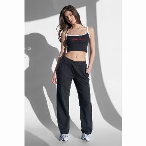 Kaiia V Waistband Wide Leg Jogger Black