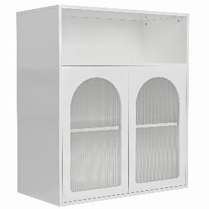 Anrichte mit Glastür und LEDLicht Kratzfeste Oberfläche Multifunktion viel Stauraum stabil und langlebig bis zu 60 kg 703590 cm Weiß
