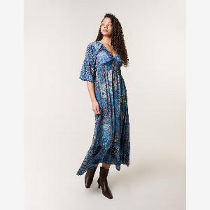Embellished Sleeve V Neck Maxi Dress S BLUE