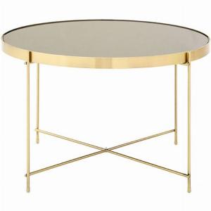 Alluras Round Large Black Glass Dining Table In Bronze Frame