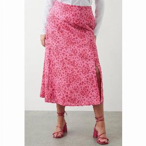 Womens Curve Pink Floral Midi Skirt  26