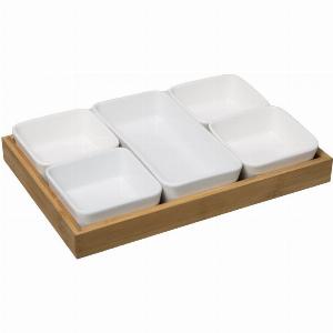 Plateau en bambou avec 5 coupelles en porcelaine  Blanc  L 28 cm 1379