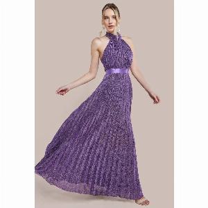 Save 30 on Goddivas Purple Pleated Maxi Dress with Lurex Halterneck