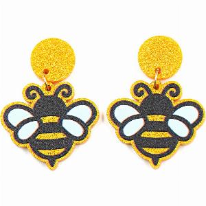 ERS568ER1354 Easter Statement Girls Gift Handmade Laser Cut Bee Acrylic Jewelry Dangle Earrings with Blank Plastic Main Stone