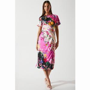 Colour Block Floral Body Con Midi Dress