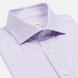 Camicia tinta unita viola cotone zephir collo stile collo francese aggiornato a punte corte