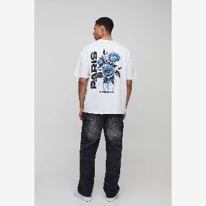 Herren Oversize TShirt mit floralem Paris Print White Größe 2XL boohooMAN