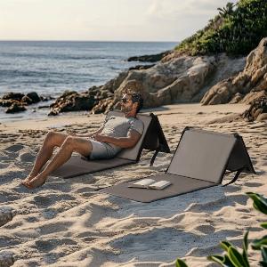 SUNJOY Portable Beach Mat with Adjustable Backrest for Adults Set of 2  Khaki