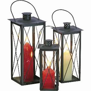 40 Rabatt 3erSet schwarze Laternen aus Glas und Metall B 42 H 37