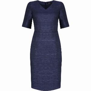 VNeck Shift Dress with Short Sleeves in Navy Raw Silk Tussar  Amelia