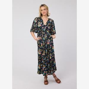 Joanie Clothing Desdemona Black Floral Print Midi Dress UK 16 Black