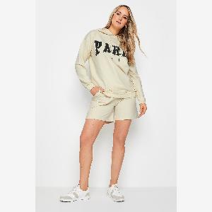 Lts Tall Cream Paris Slogan Hoodie 2224 Lts  Tall Womens Hoodies  Sweatshirts