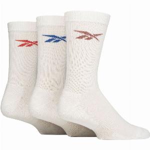Mens and Womens 3 Pair Reebok Essentials Cotton Crew Socks with Arch Support White 8510 UK