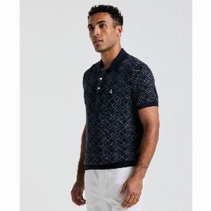 Jaquard Geometric Sweater Polo Shirt In Dark Sapphire