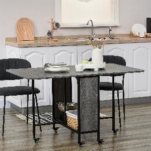HOMCOM Table pliante de cuisine extensible salle à manger sur roulettes jusquà 6 personnes étagère intégrée 6 roues Gris