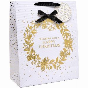 Enjoy 50 Discount Large Portrait Gift Bag with Gold Christmas Wreath