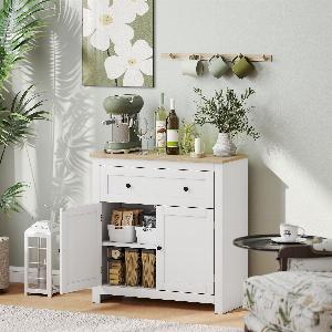Enjoy 16 Discount on HOMCOM Modern White Sideboard with Adjustable Shelf