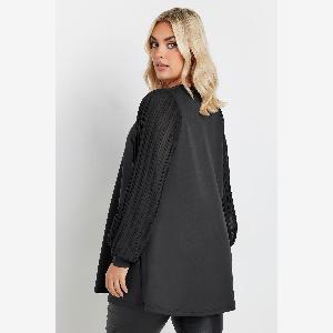 Yours Top Noir à Manches Plissées en Jersey Taille Curve  Plus 9 