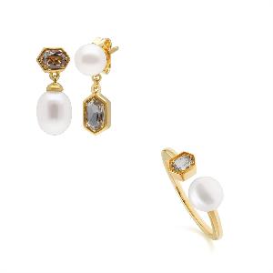 Enjoy 30 Off Gold Plated Silver Pearl Topaz Earring and Ring Set