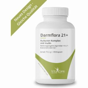 Vitacare Darmflora 21  Bakterienkulturen  Kulturenkomplex mit Inulin  21 Bakterienstämme mit Präbiotikum  180 vegane magensaftresistente Kapseln