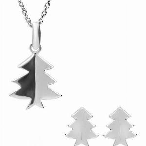Sterling Silver Cut Out Christmas Tree Two Piece Set