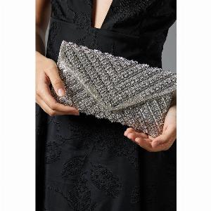 Willow Diamante Envelope Clutch Bag  Silver