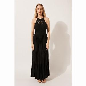 Calzedonia Robe longue avec bustier en crochet Femme Noir Taille S