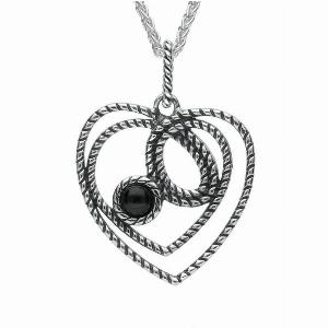 Sterling Silver Whitby Jet Rope Heart Stone Necklace