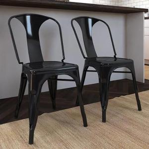 Frisco Black Metal Bistro Dining Chairs In Pair