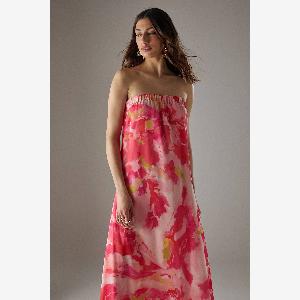 Warehouse Womens Yoryu Chiffon Elasticated Back Bandeau Maxi Dress in Floral  Size 14