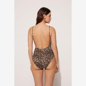 Tezenis Maillot de Bain une Pièce Brassière Légèrement Rembourré Bright Leopard Femme Animalier Taille L
