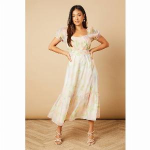 Petite Ruched Bust Organza Tiered Midi Dress