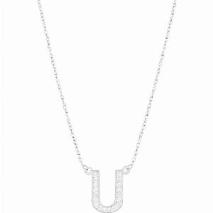 Letter U Diamond Embellished Initial Pendant Necklace in 9ct White Gold