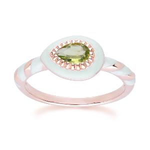 Siberian Waltz Green Enamel  Peridot Ring In 18ct Rose Gold Plated Sterling Silver