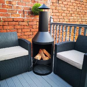 14m Tall Outdoor Garden Patio Chiminea Log Burner Fire Pit with Log Store  Cover