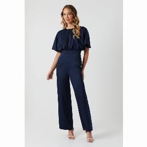 Cape Top Satin Bridesmaids Jumpsuit  Navy